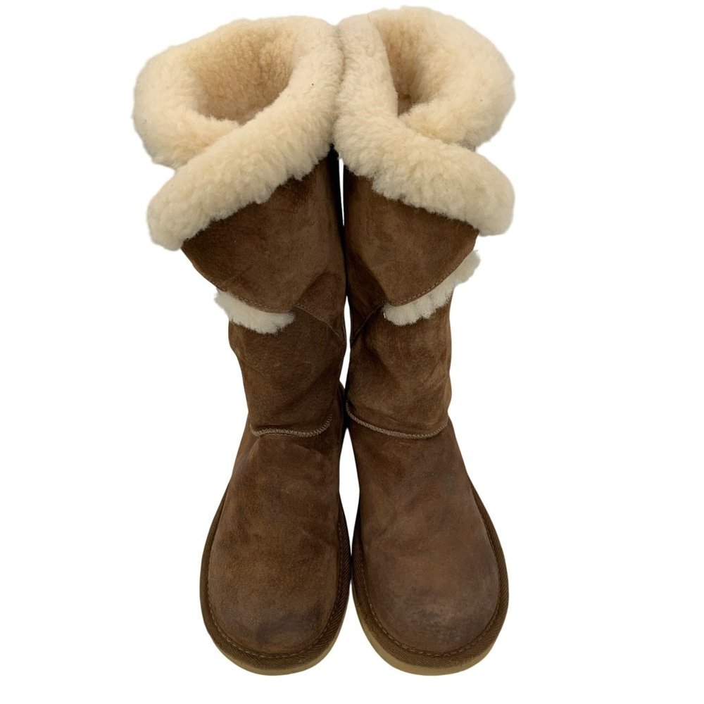 7 UGG Womens Tall Brown Messenger Pocket Shearling Boots Buckle Detail 8587 - Picture 11 of 14
